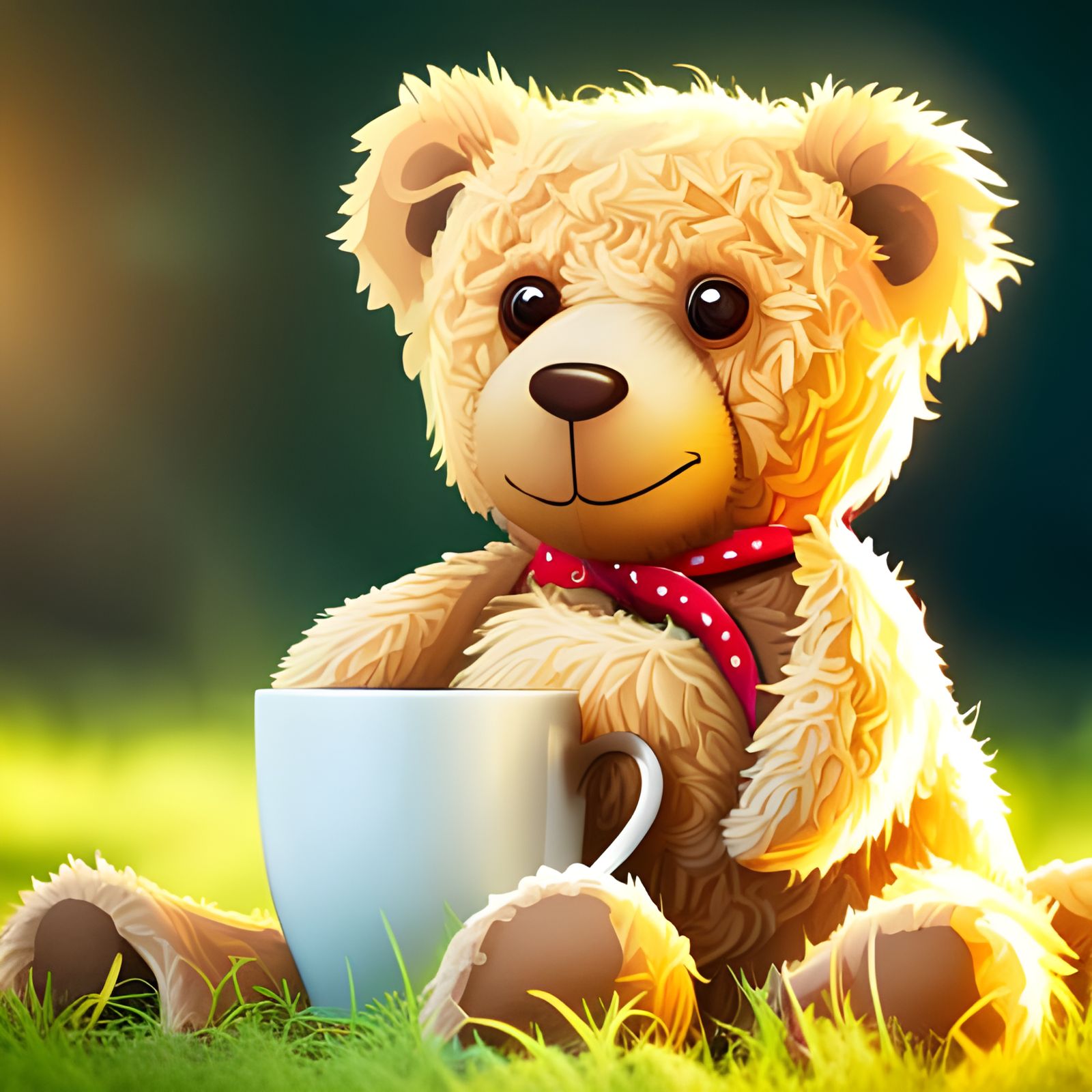 Adorable Teddy Bear with Coffee on Sunny Morning