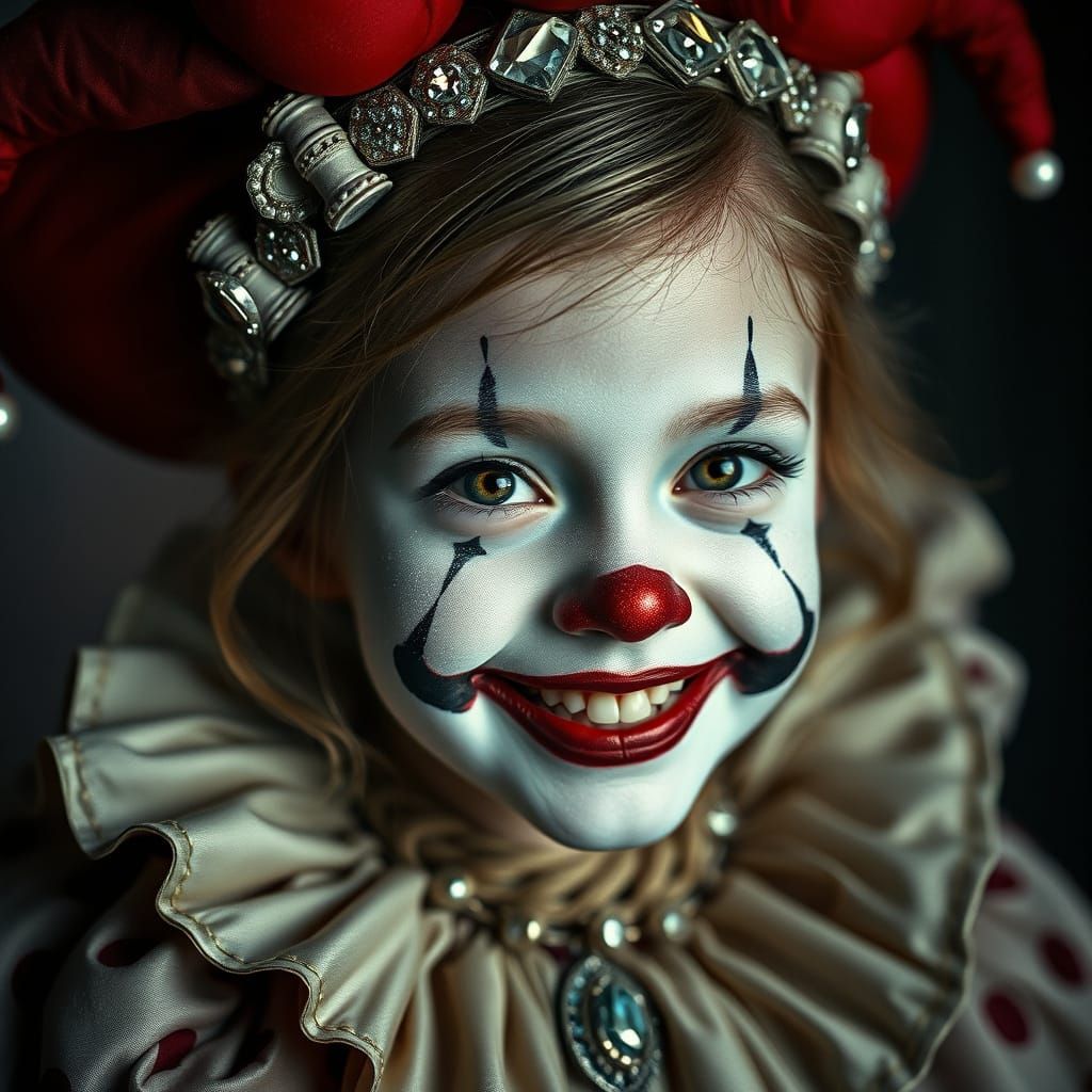 Cinematic Portrait of a Mysterious Clown Girl