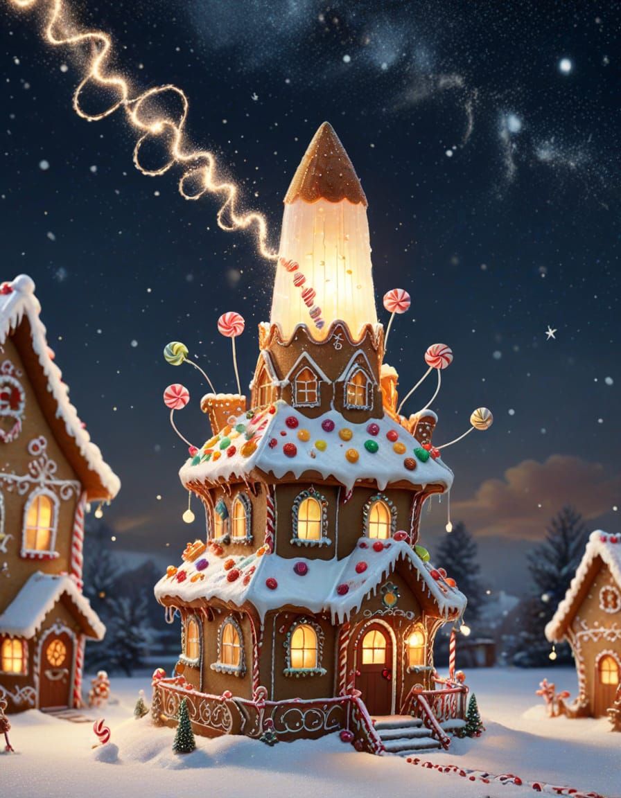 Gingerbread Rocket Launch in Vintage Christmas Style