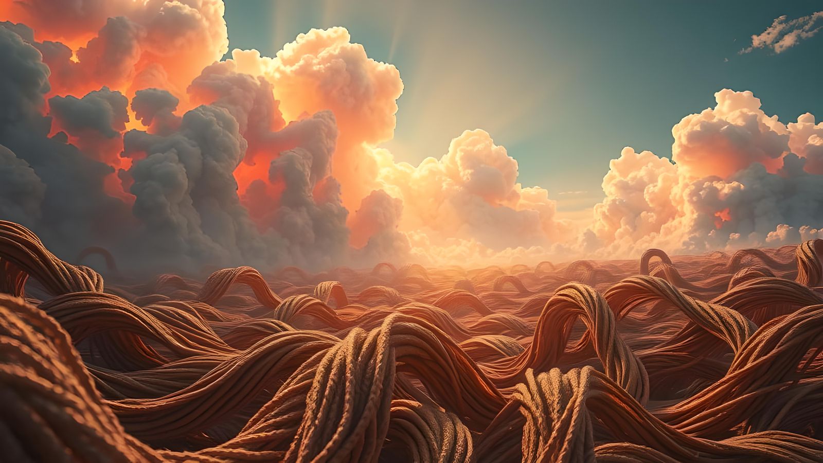 Surreal String Landscape with Volumetric Lighting
