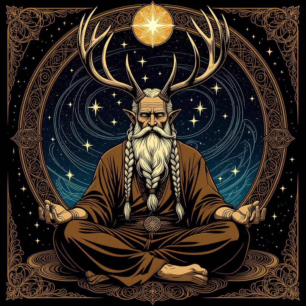 Alchemical Engraving of Meditative Star Gazing Man