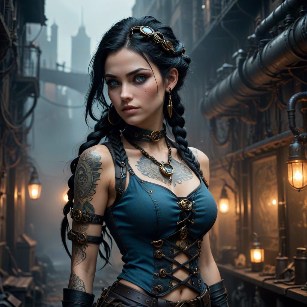 Jinx in Dark, Steampunk Zaun Alleyway