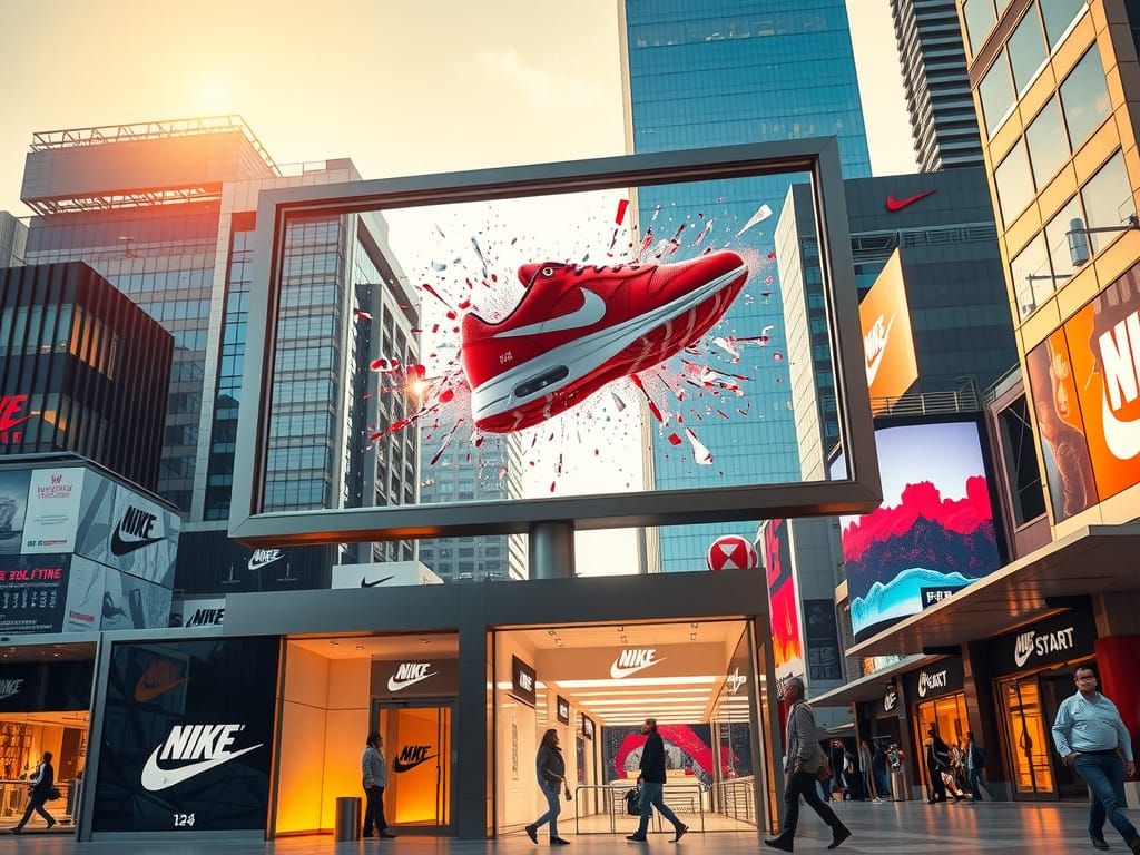 Hyper-Realistic Nike Sneaker Billboard in Urban Plaza