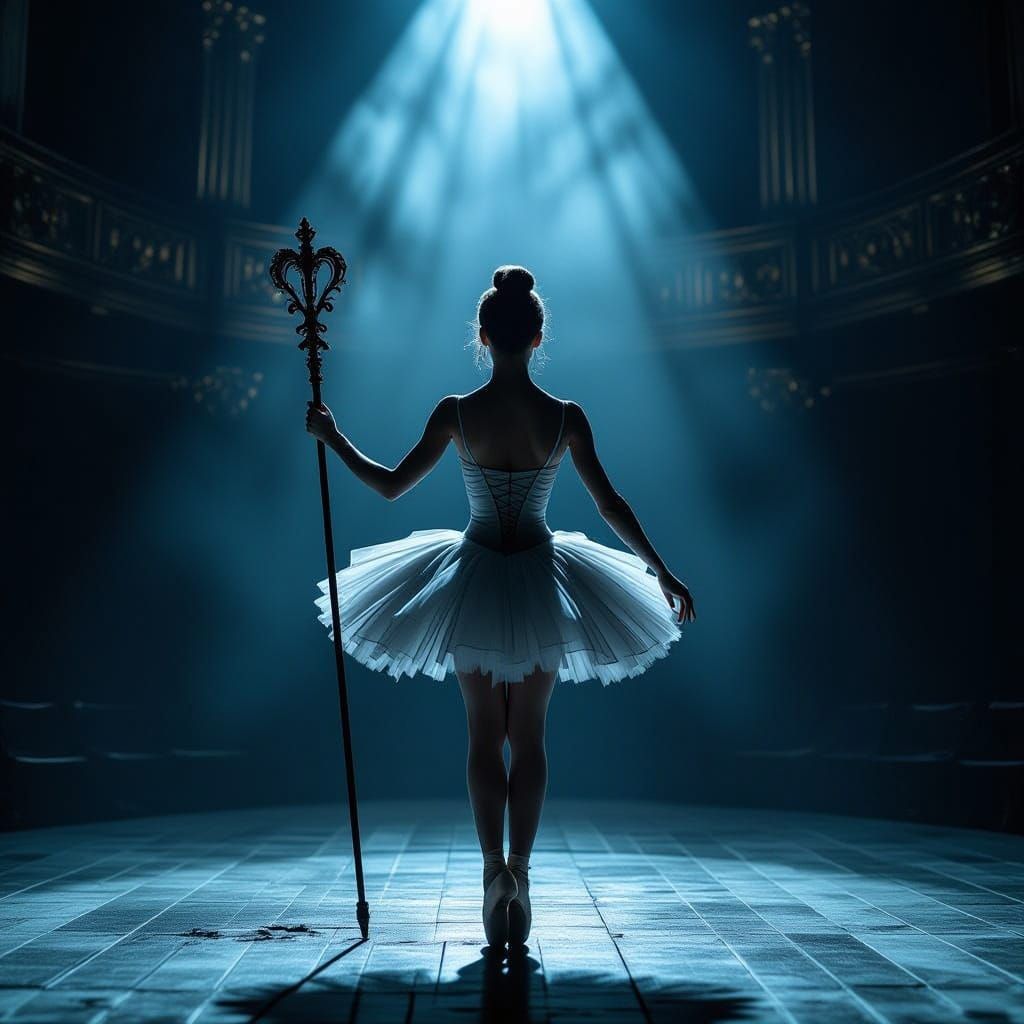 Tattered Ballerina in Decaying Gothic Opera House