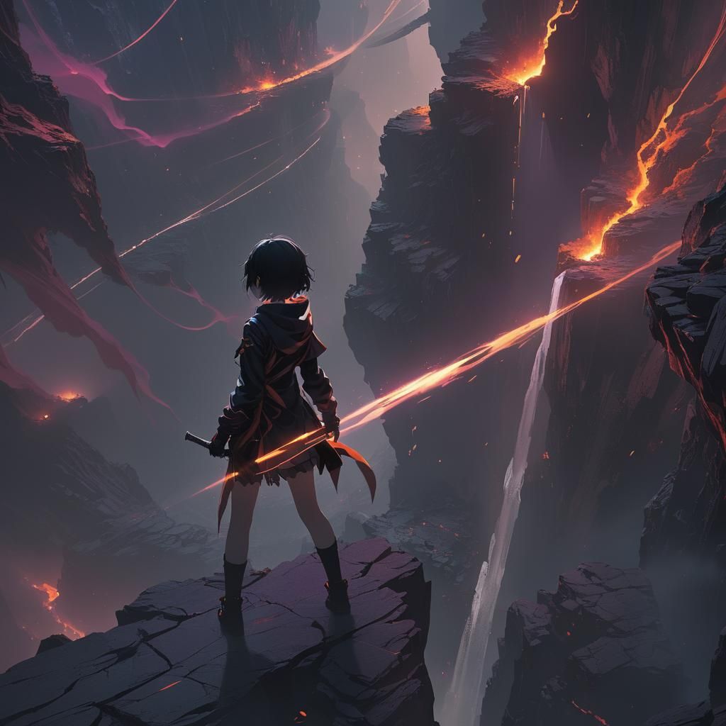 Anime Figure Gazing into Infinite Chasm