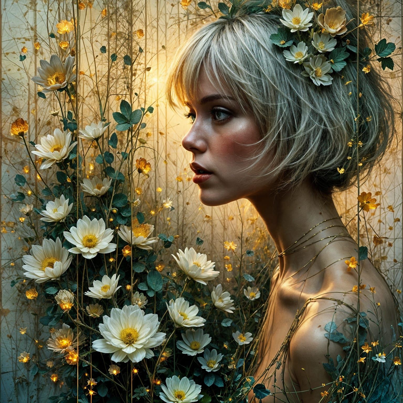 Blond Model in Dreamscape with Geometric Grids