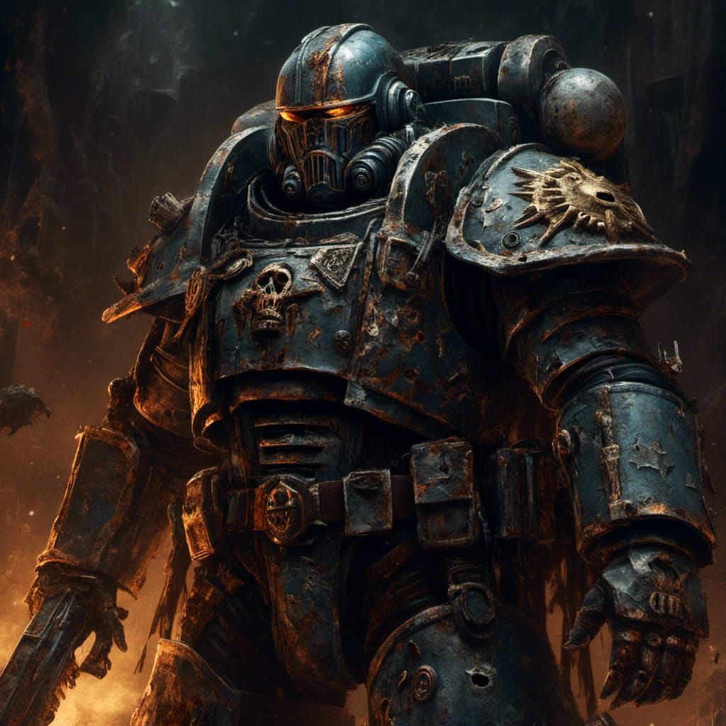 Warhammer 40k Space Marine Portrait in Grimdark Style