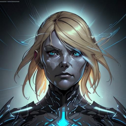 Blonde Woman in Futuristic Armor, Hyperdetailed Portrait