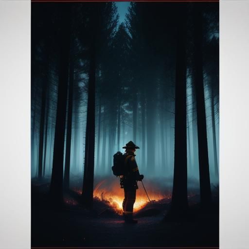 Firefighter Silhouette Portrait with Backlight Halo