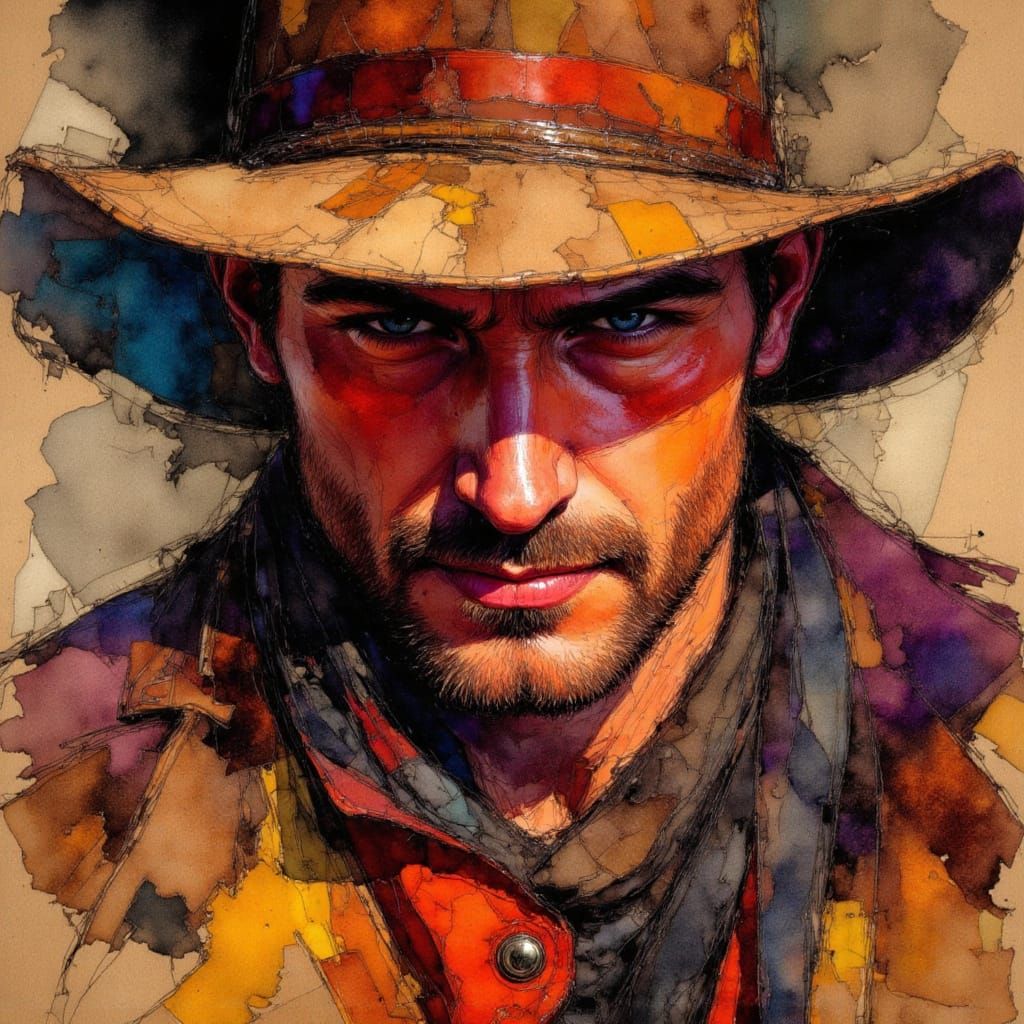 Cowboy Portrait in Alcohol Ink Style