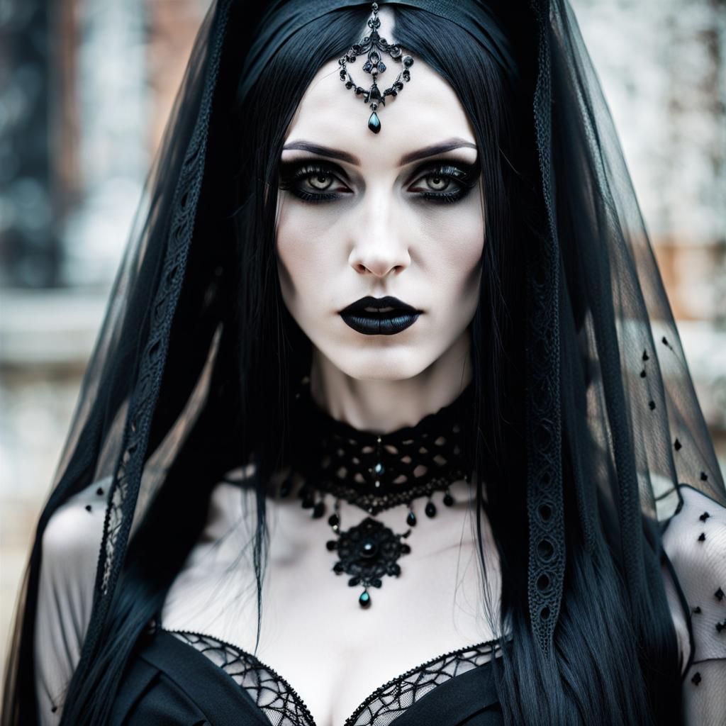 Enticing Young Goth Woman in Revealing Dress