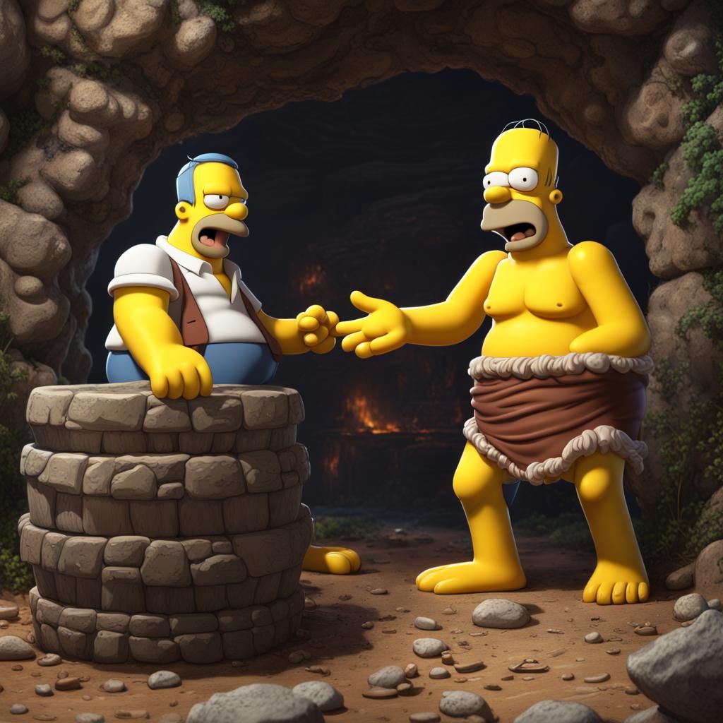 Homer Simpson and Caveman Dispute Wheel, Detailed Art