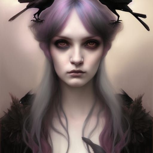 Pastel Goth Portrait with Crows