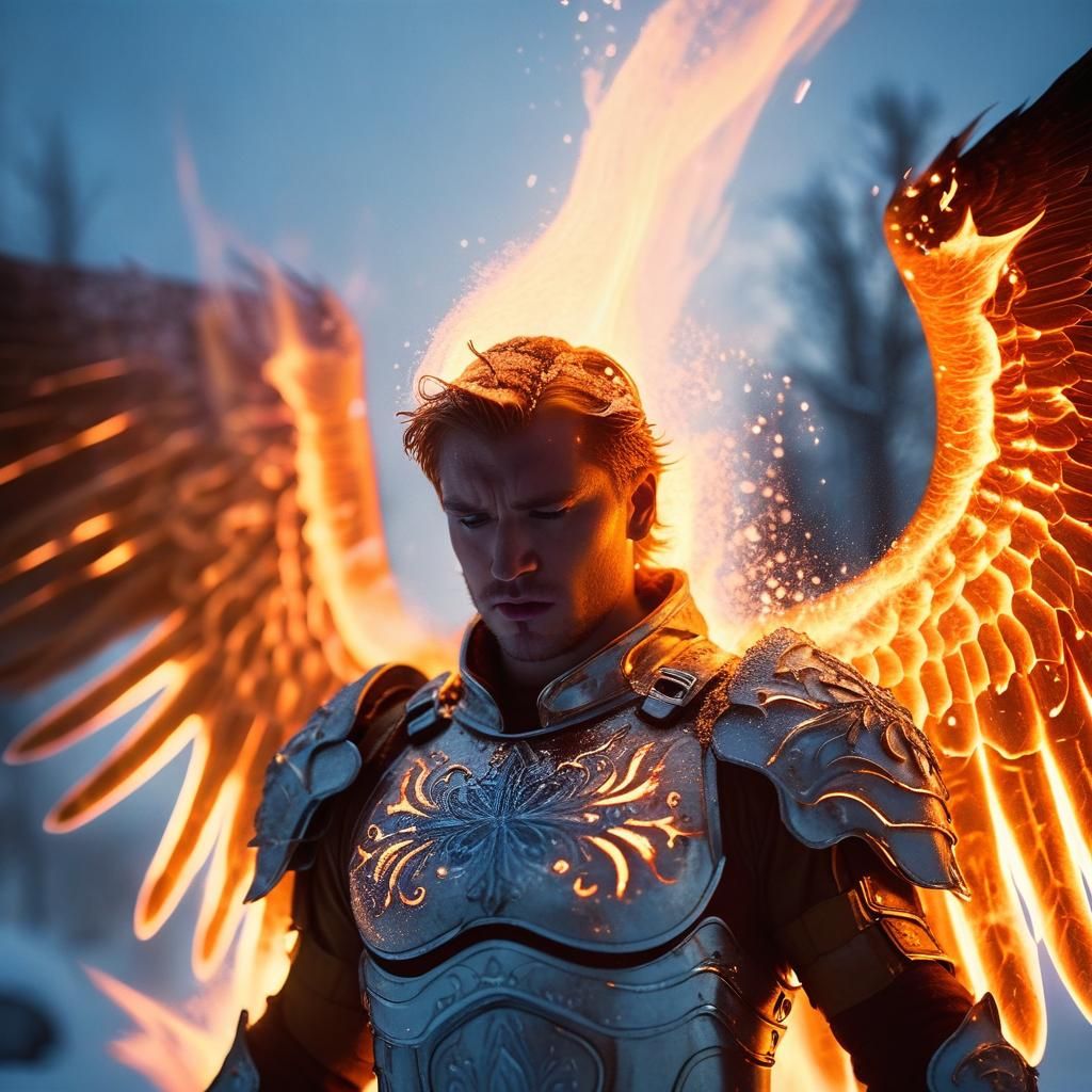 Archangel of Fire in Blizzard, Cinematic Film Still