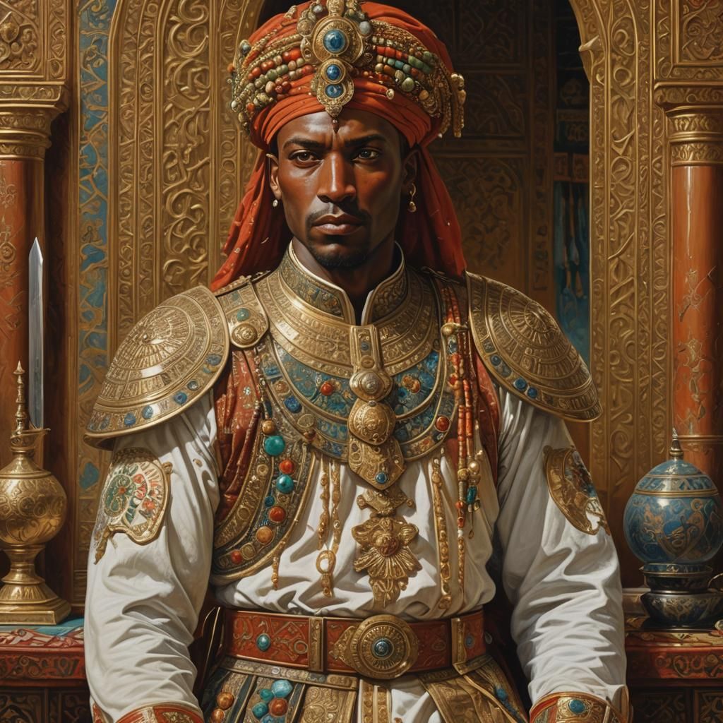 Nubian Palace Guard in Oriental Painting Style