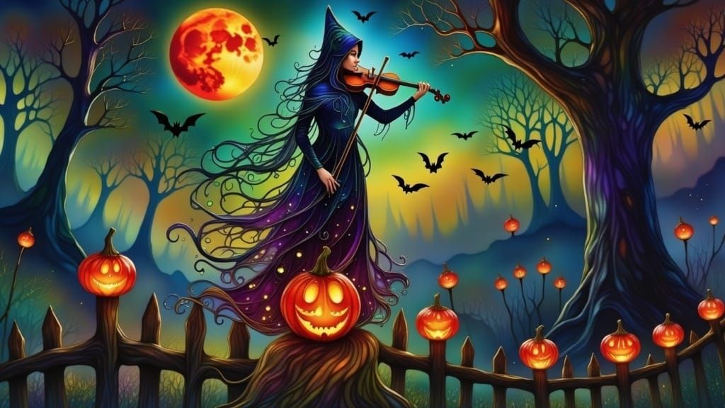 Halloween Night Symphony in Magic Realist Style