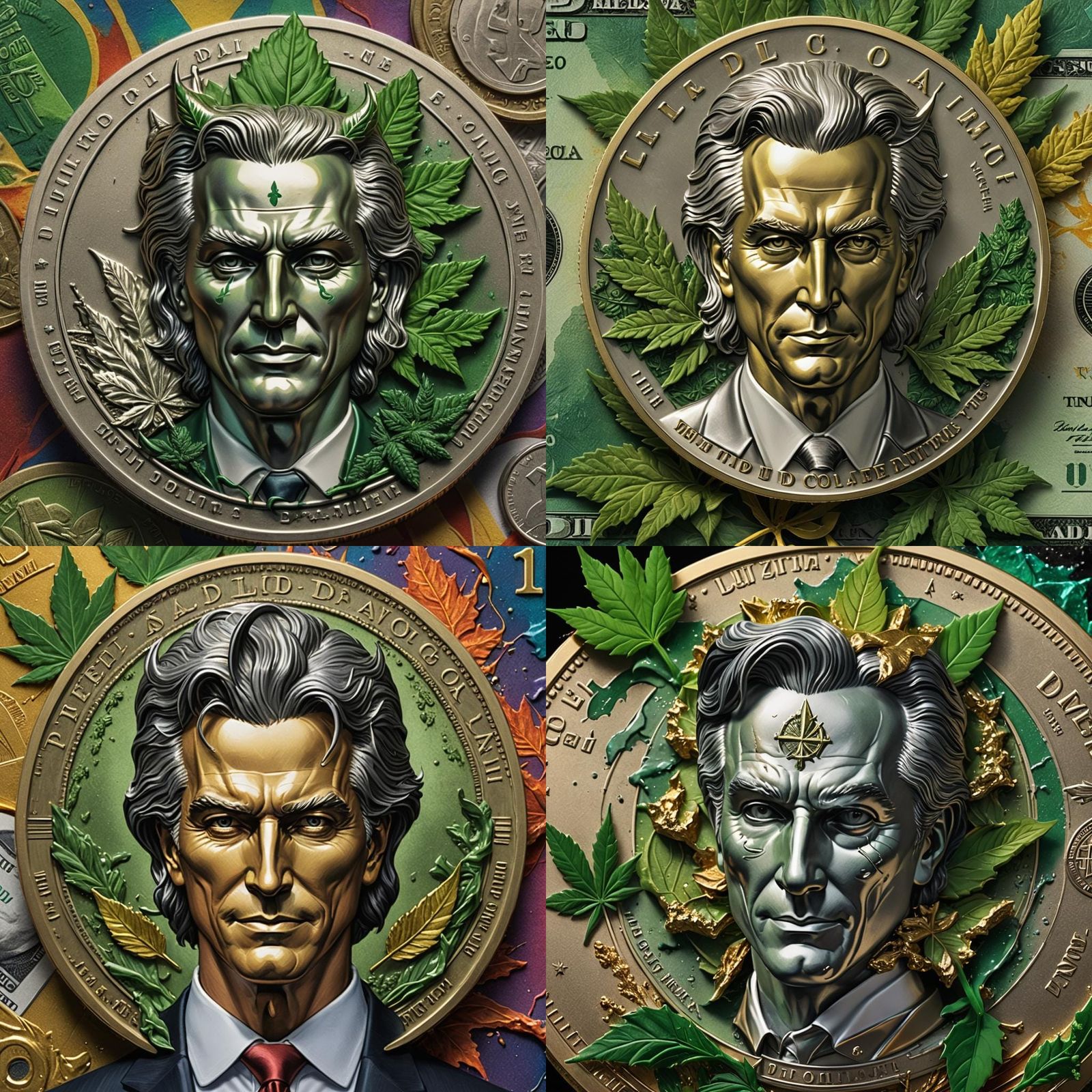 California Coin with Pot Leaf and Devil, Hyperrealistic Art