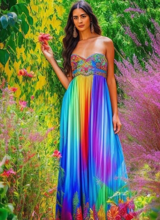 Rainbow Flower Woman Portrait in Prismatic Colors