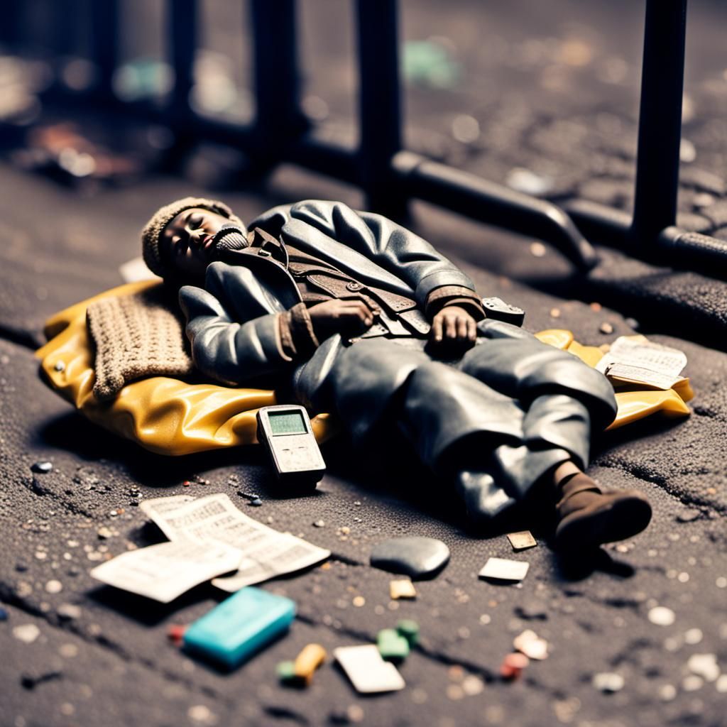 Miniature Homeless Person Scene