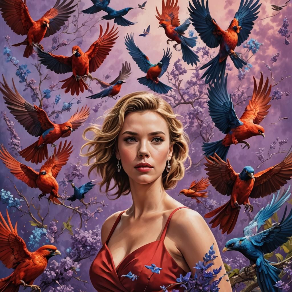 Woman with Phoenix in Hyperrealistic Splash Art