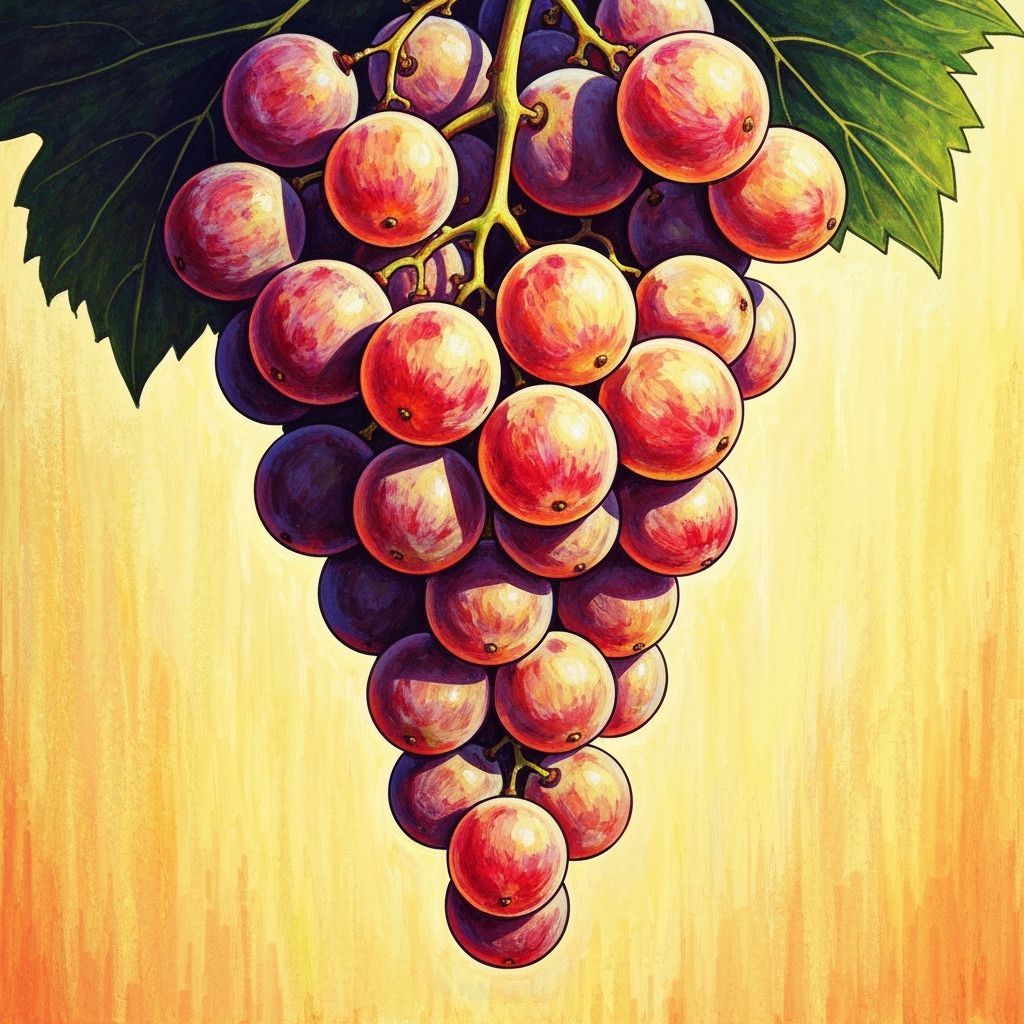 Vibrant Grapes in Hand-Drawn Fantasy Style