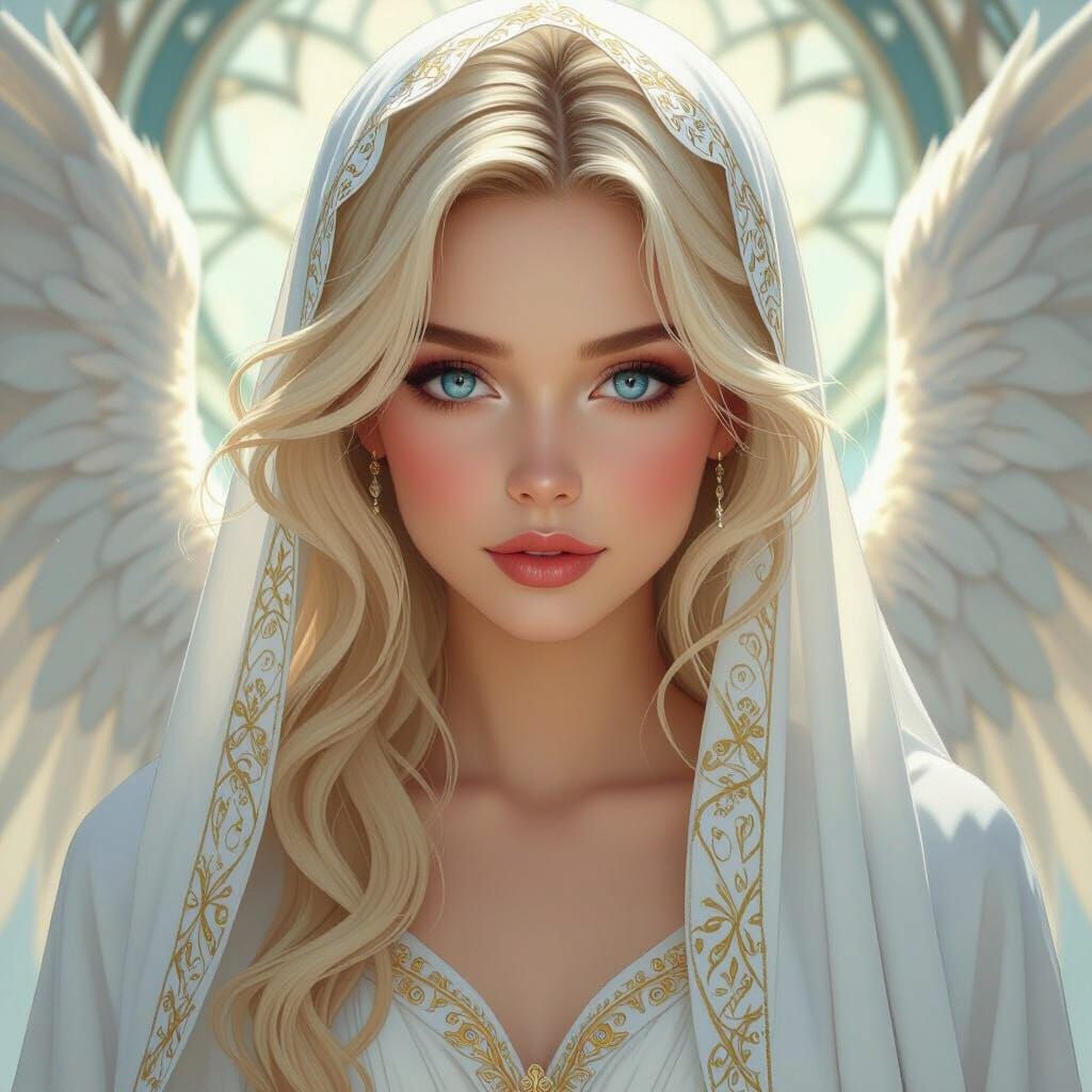 Ethereal Blonde Character in Art Nouveau Style