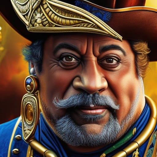 Pirate Portrait Pencil Sketch with Ship and Treasure