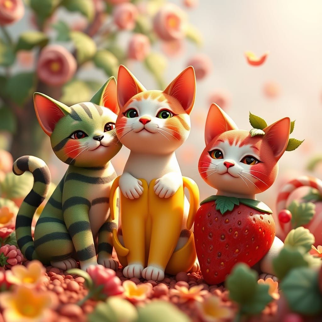 Watermelon ,banana, strawberry..
cat cat cat