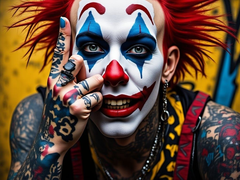 Punk Clown Defiant Portrait in Expressive Oil Painting