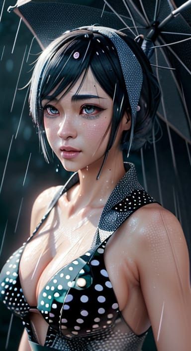 Symmetrical Anime Figure in a Variegated Rainstorm