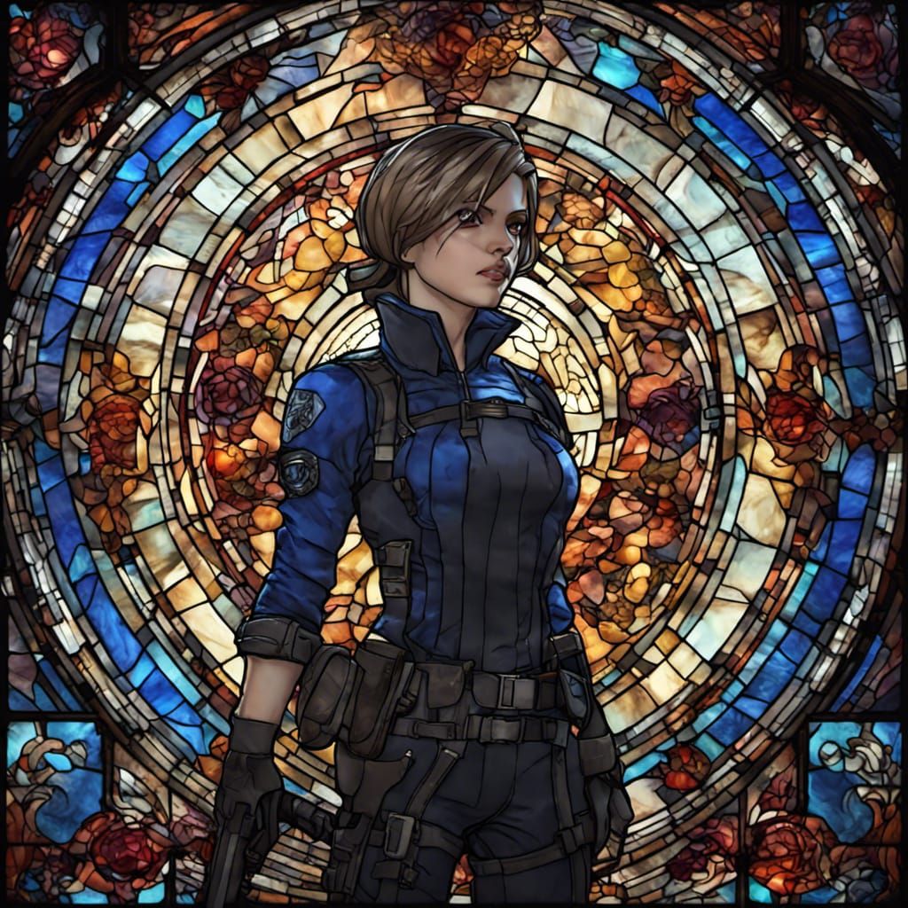 Stained Glass Jill Valentine in Dark Fantasy Style