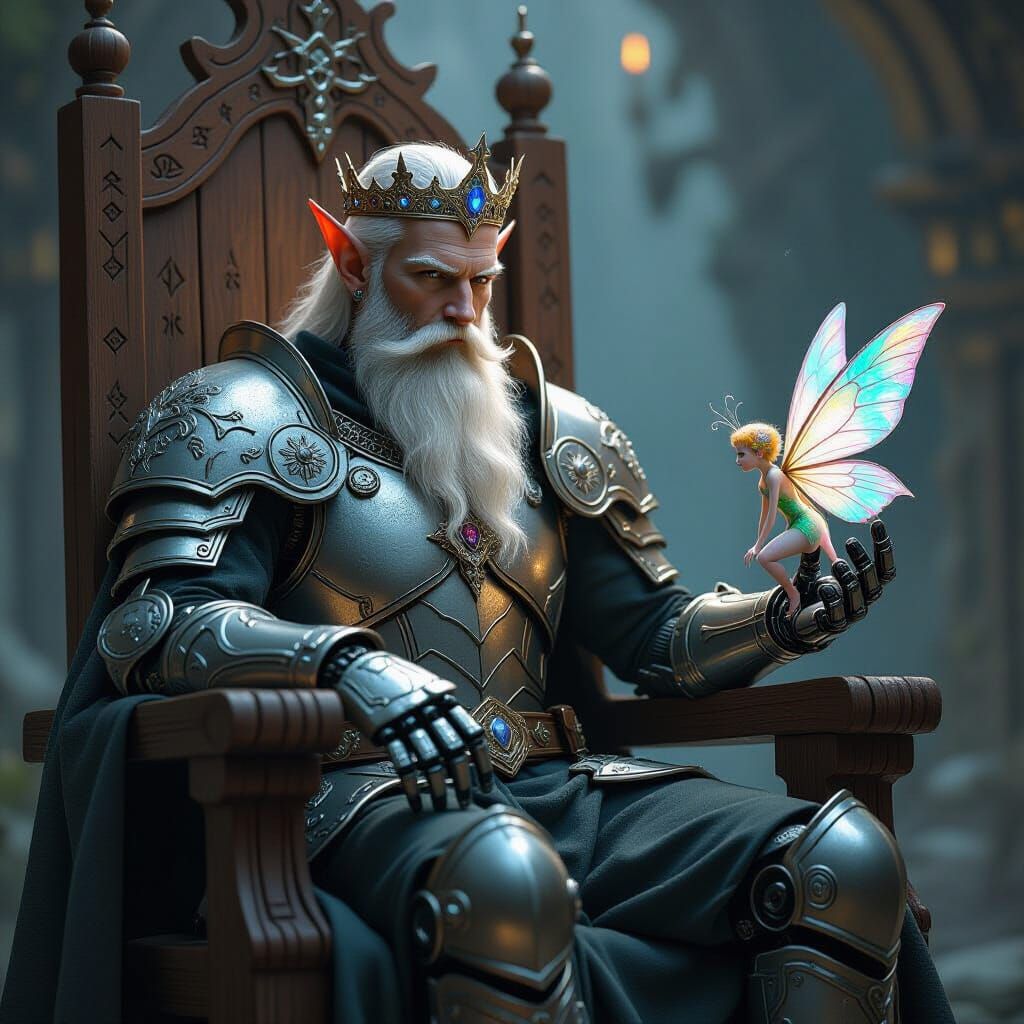 Elf with Robot Arm Gazing at Fairy