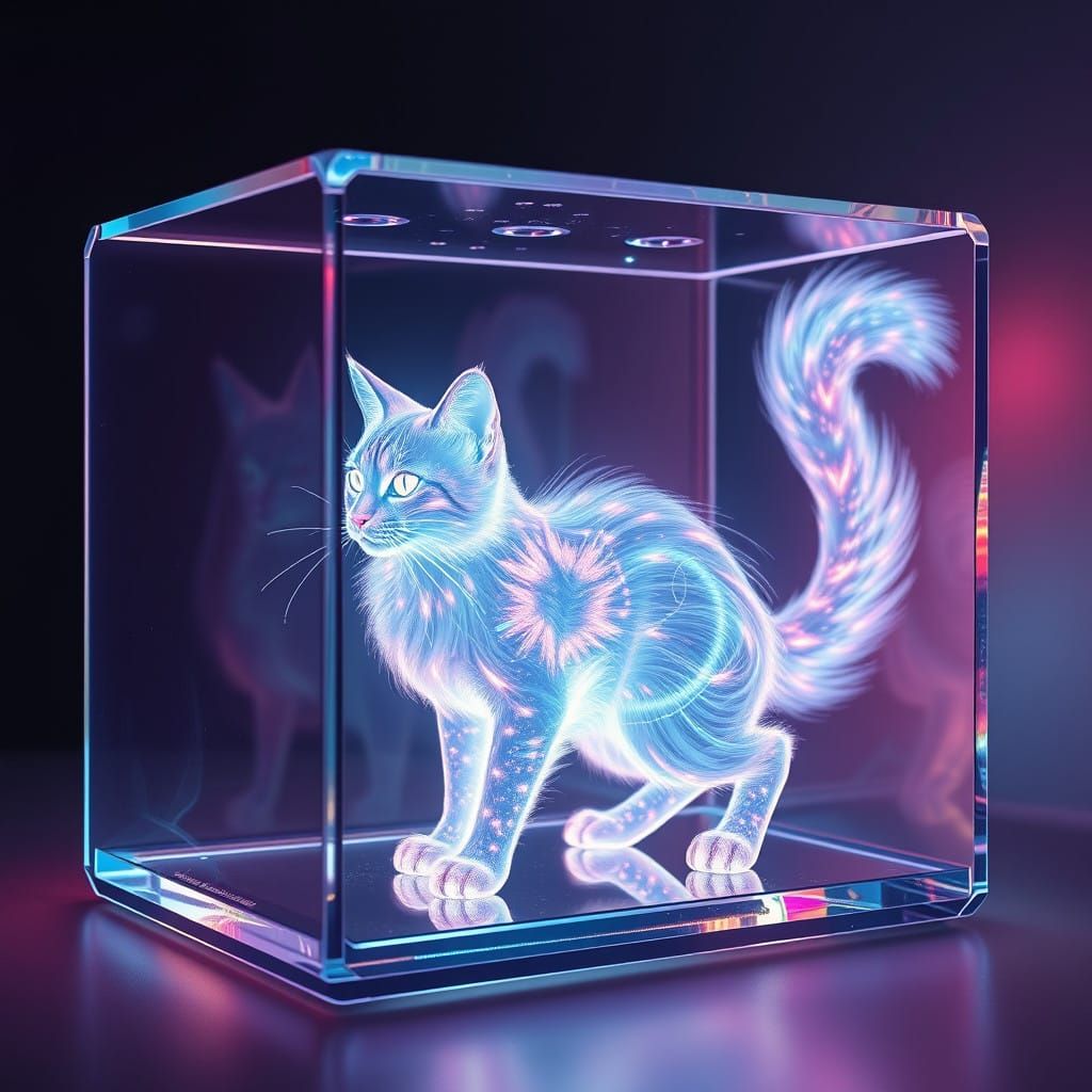 Surreal Cat in Iridescent Cyberpunk Habitat