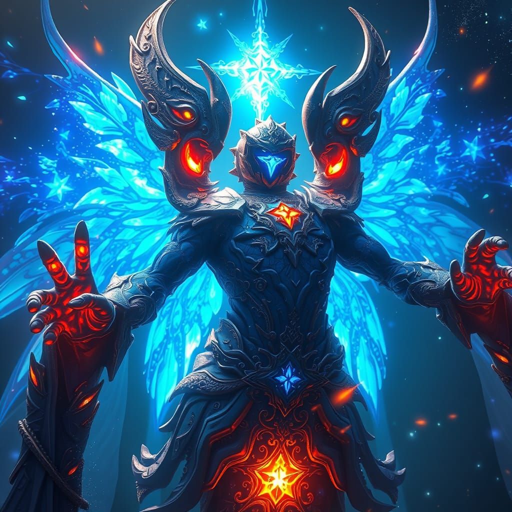 Angel with Butterfly Wings and Vibrant Azure Halo Amidst Gli...