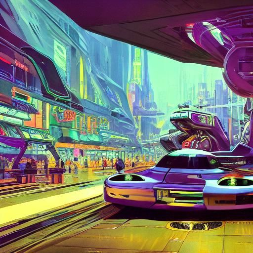 Futuristic Cyberpunk Marketplace Concept Art