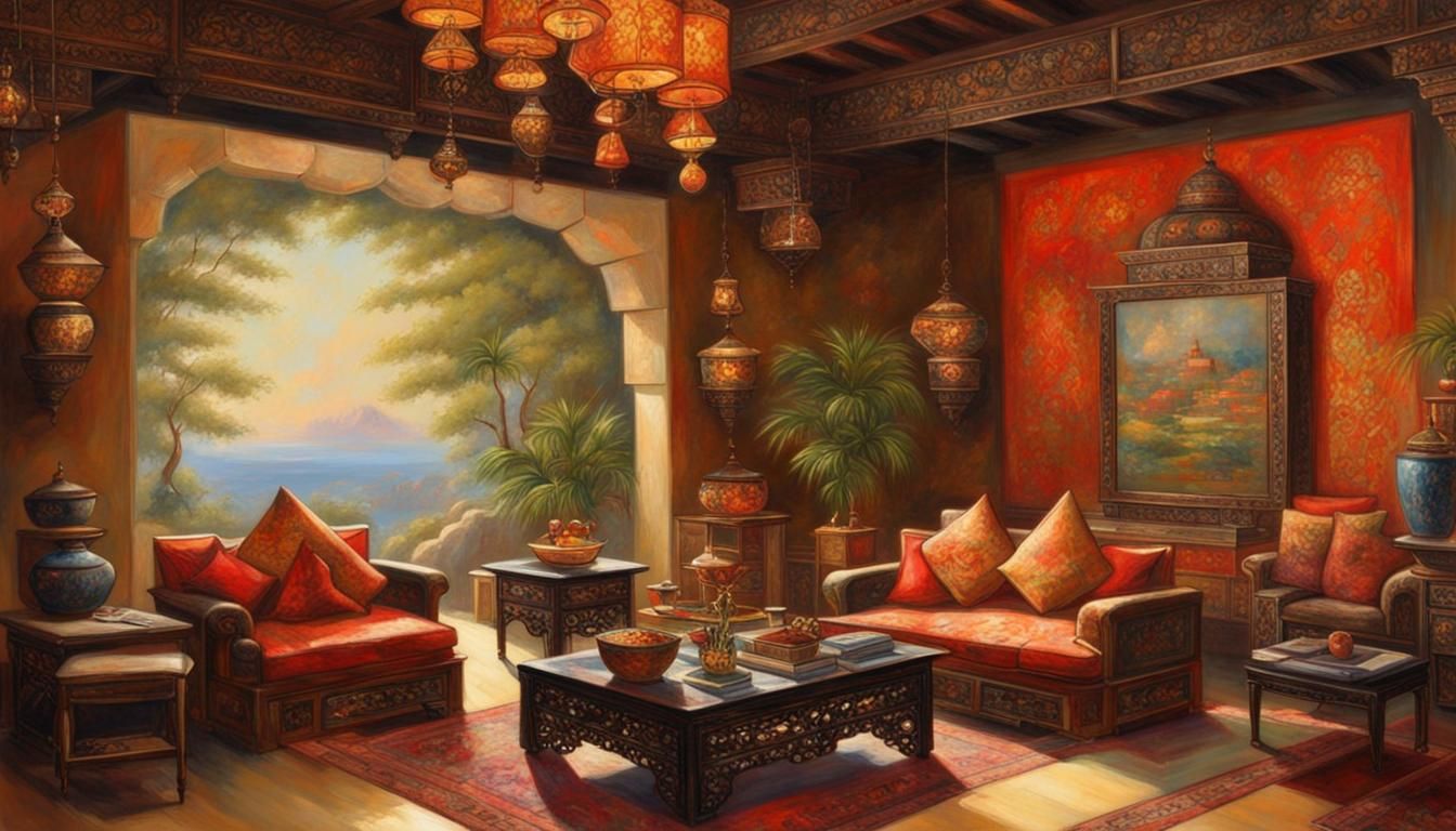 Oriental Living Room in Oil Painting Style