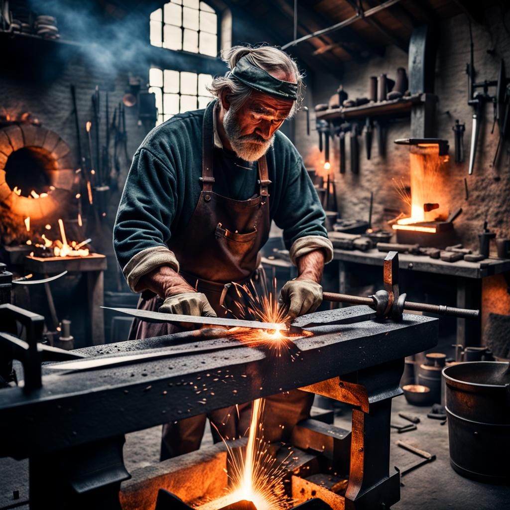 Blacksmith Forging Sword: Hyperrealistic Forge Scene
