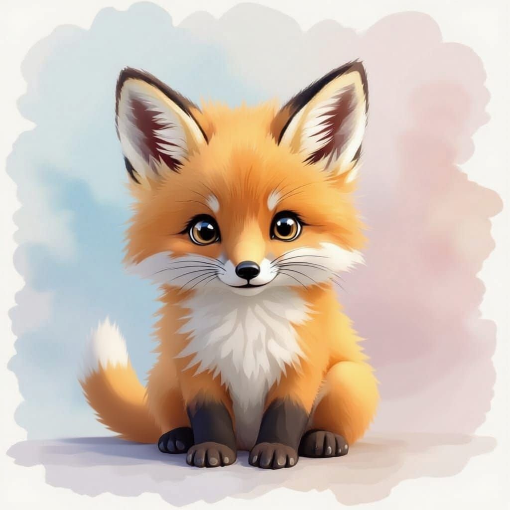 Adorable Baby Fox Watercolor Painting