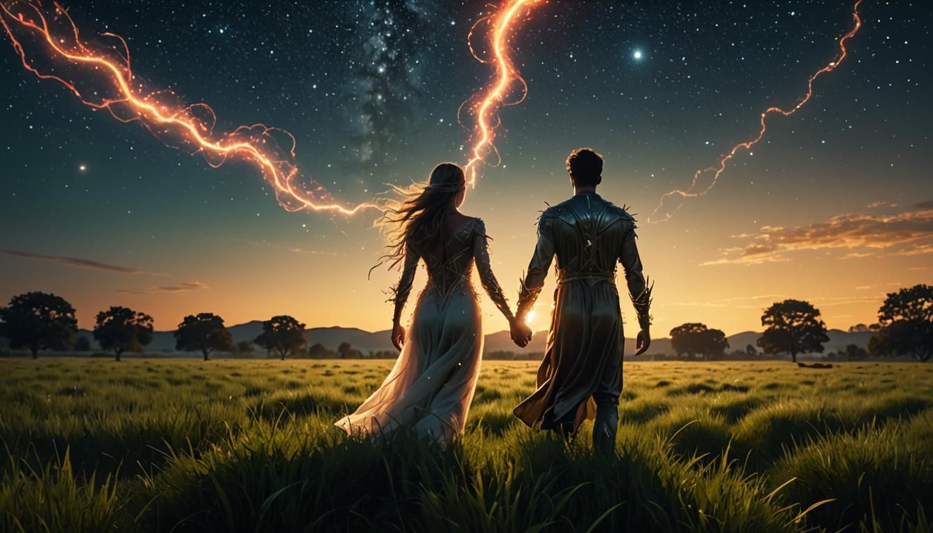 Human Evolving to Light Being in Surrealist Style