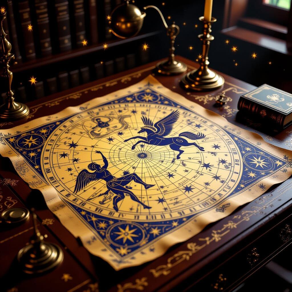 Vintage Celestial Map on Mahogany Desk