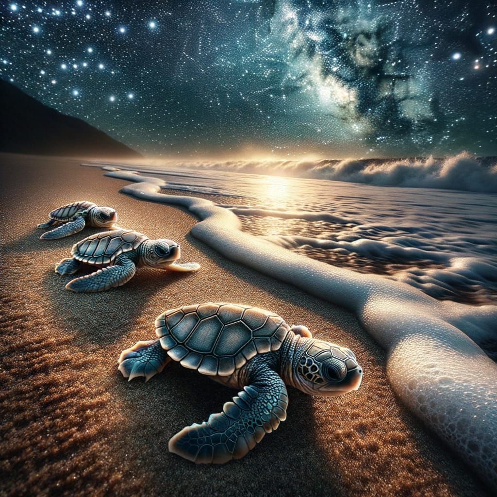 Tiny Sea Turtles' First Journey to the Ocean