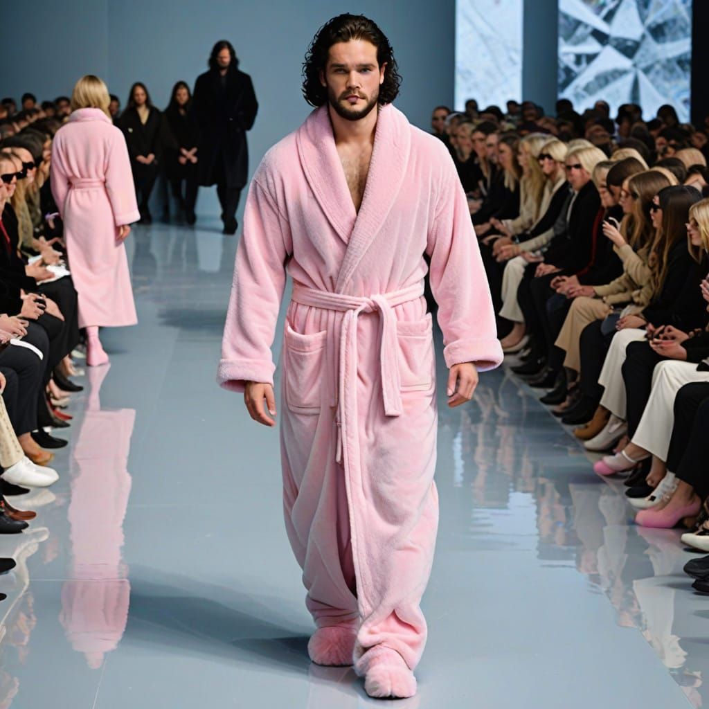 Jon Snow on Fashion Runway in Pink Bathrobe