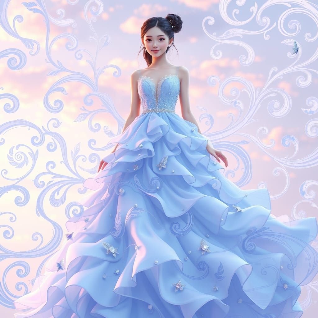 Whimsical Pastel Blue Prom Dress in Soft Summer Sky Colors