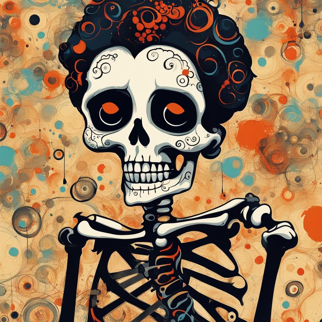 Betty Boop Skeleton in Abstract Style