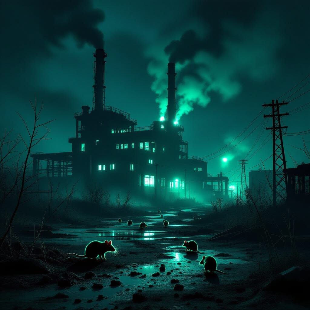 Eerie Abandoned Power Plant in Dark Surrealist Style