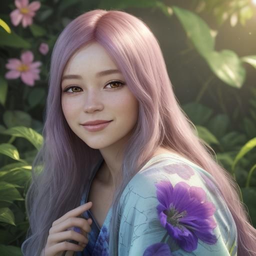 Happy Woman in Ethereal Garden: Digital Matte Painting