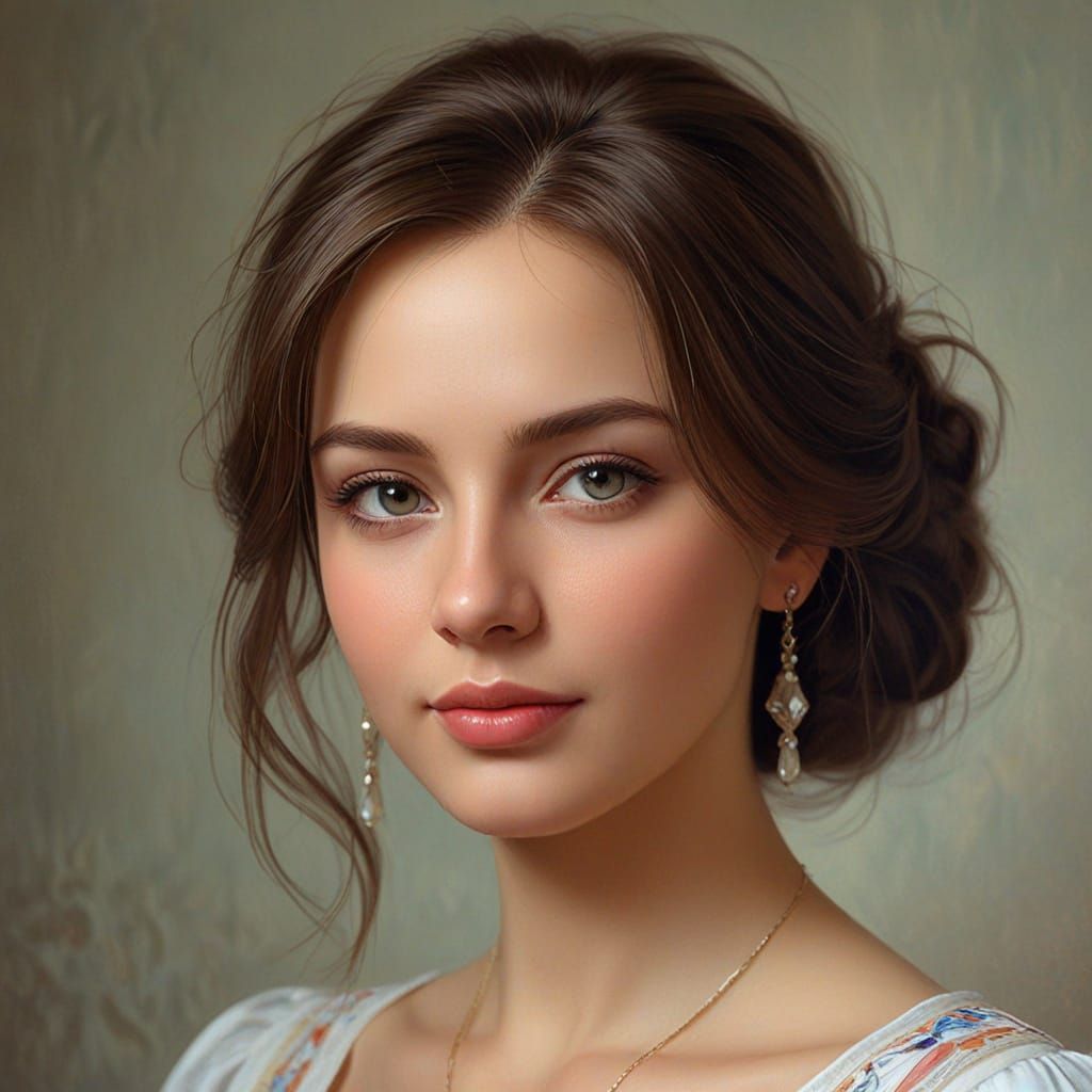 Classical Portrait of a Russian Woman in Oil Painting Style