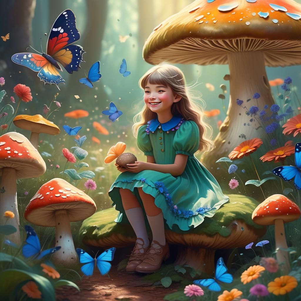 Whimsical Girl with Butterflies in Fantasy Illustration