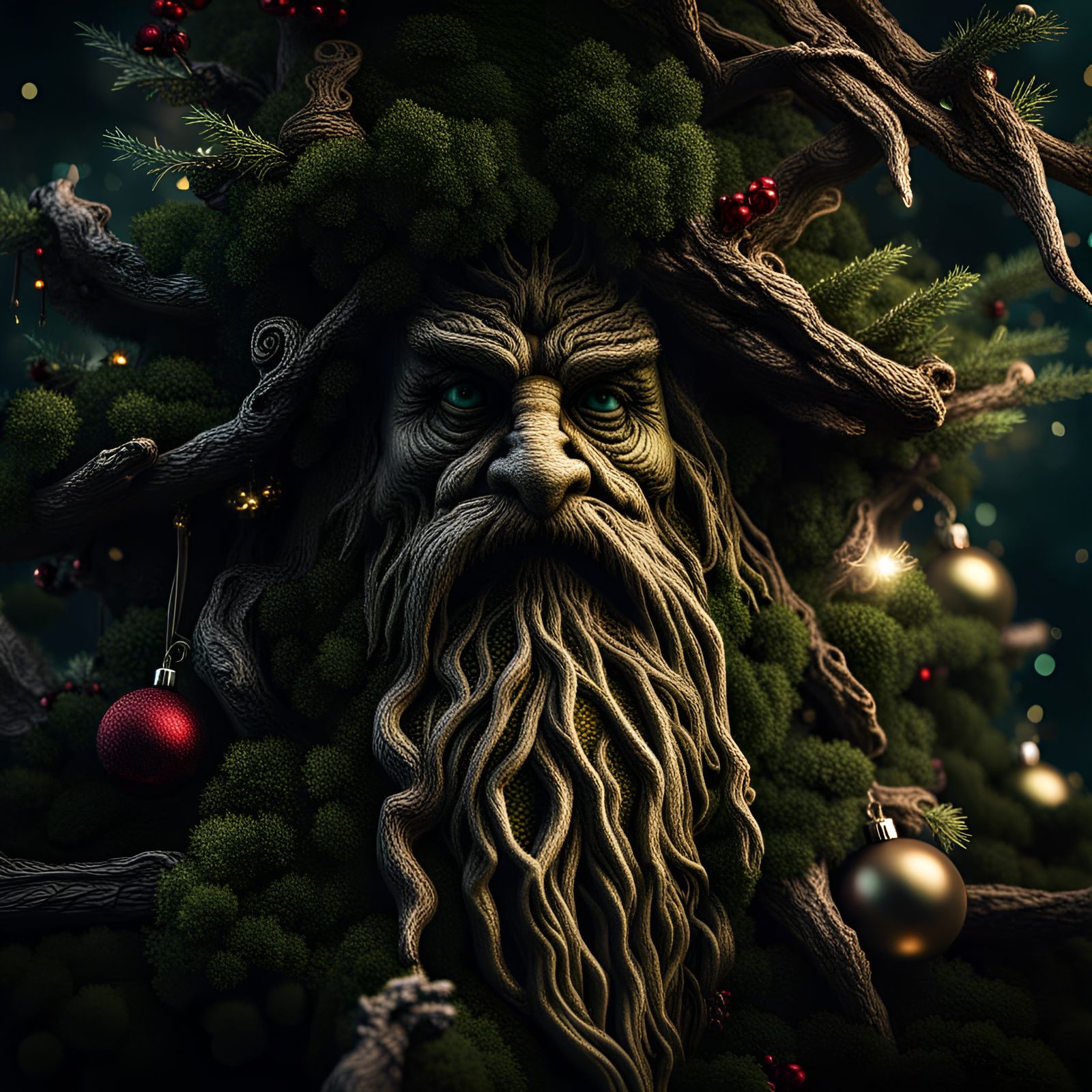 Treebeard Christmas Tree in Hyperrealistic Style