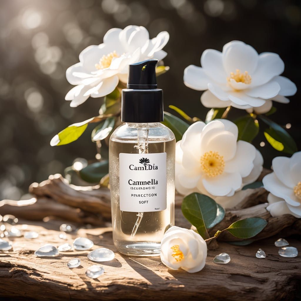 Product Photography of Serum in Elegant, Natural Setting